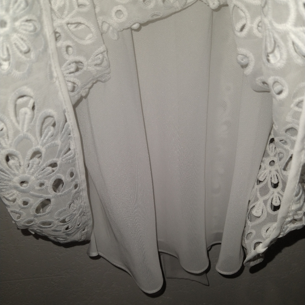 NWT MONIQUE LHUILLIER White Lace Blouson Dress - Picture 4 of 10